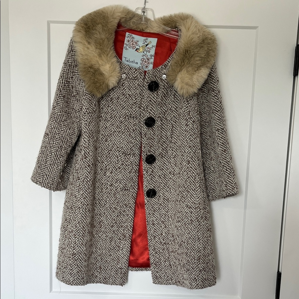 Anthropologie Tabitha Wool Blend Coat Faux Fur Collar Sz 6